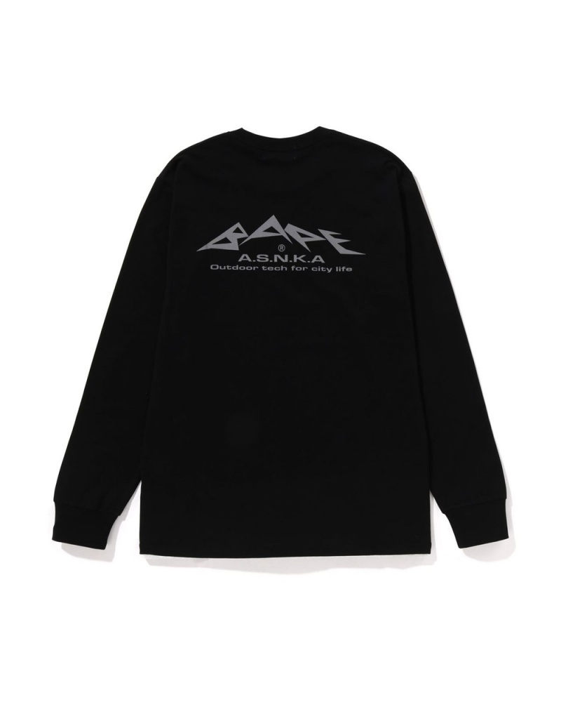 T Shirts Bape Reflective Print L/S Noir Homme | ESV-27904637